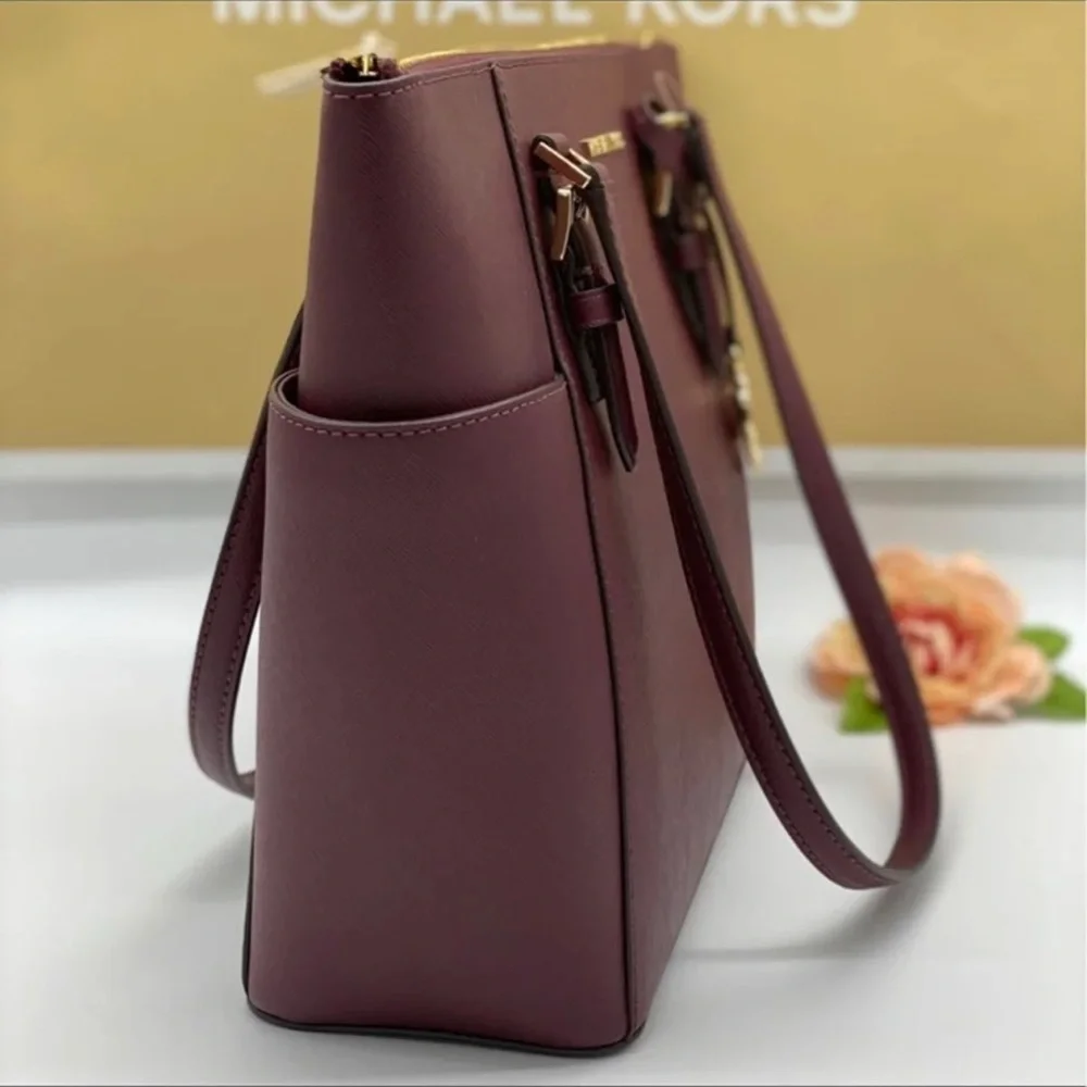 MICHAEL KORS Charlotte Large Leather Top-Zip Tote Dark Cherry NWT